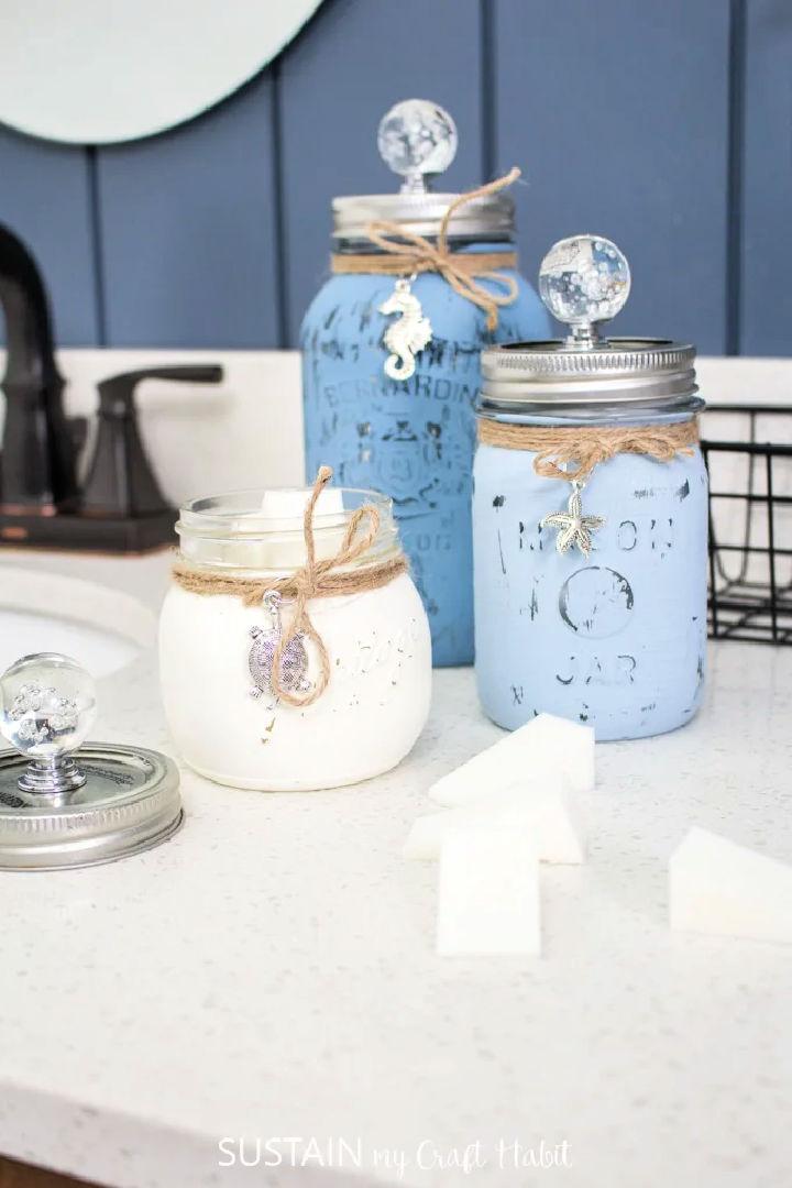 Beachy Painted Mason Jars Containers