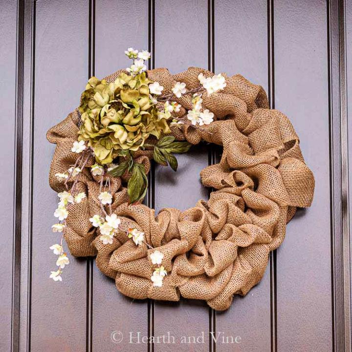 Burlap Wreath Adorned with Flowers