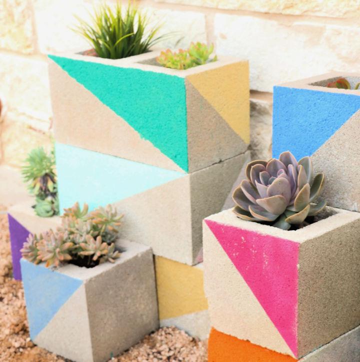 Colorful Cinder Block Planters