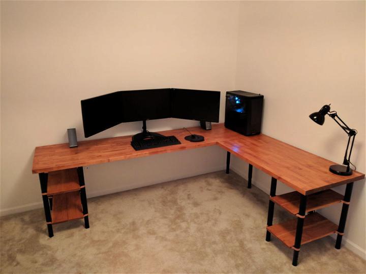 DIY Butcher Block Corner Desk