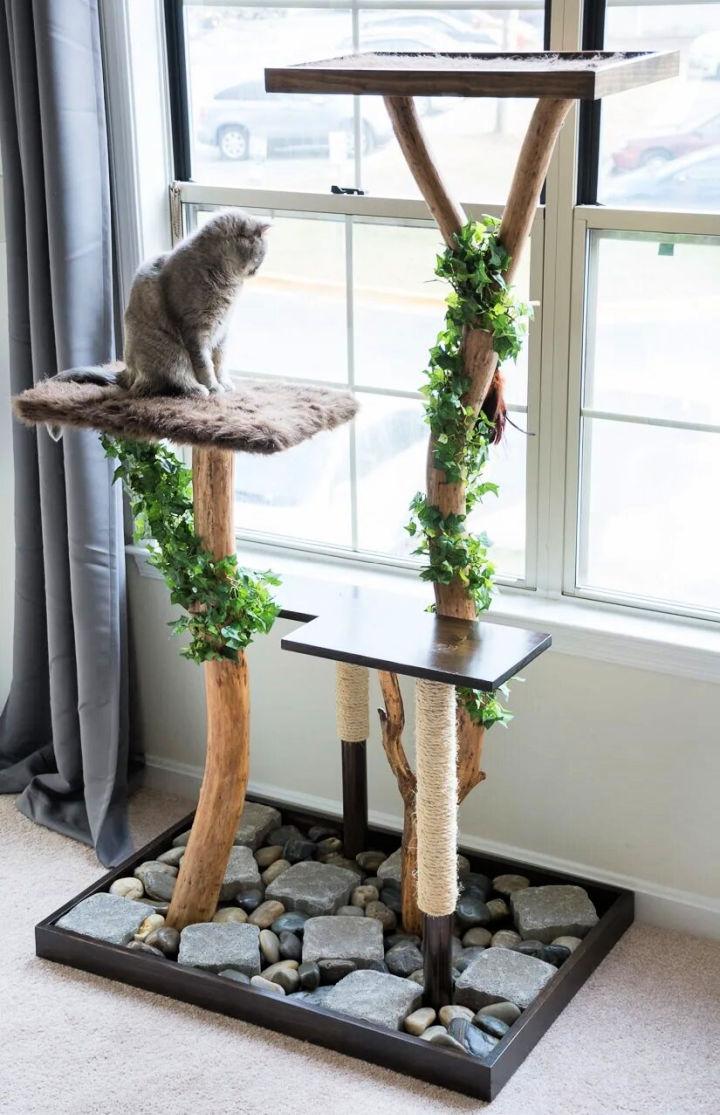 DIY Cat Tree Using Real Tree