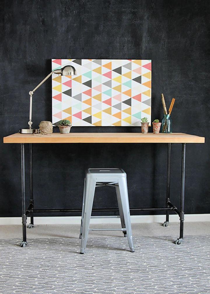 Desk With Butcher Block and Pipe