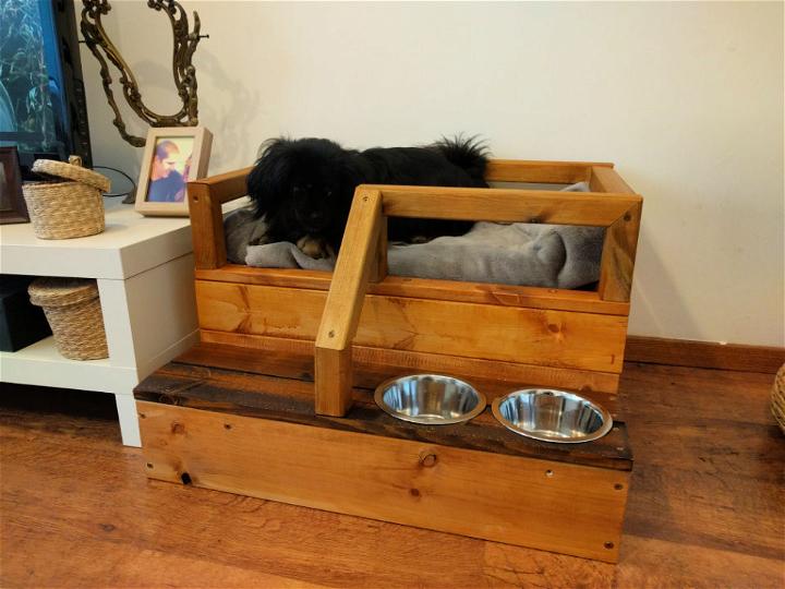 Dog Bed with Feeding Station