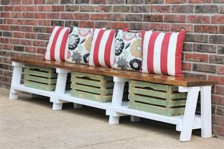 Farmhouse Style Bench With Crates Storage
