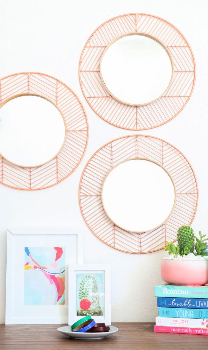 Geometric Copper and Wood Mirror Frames