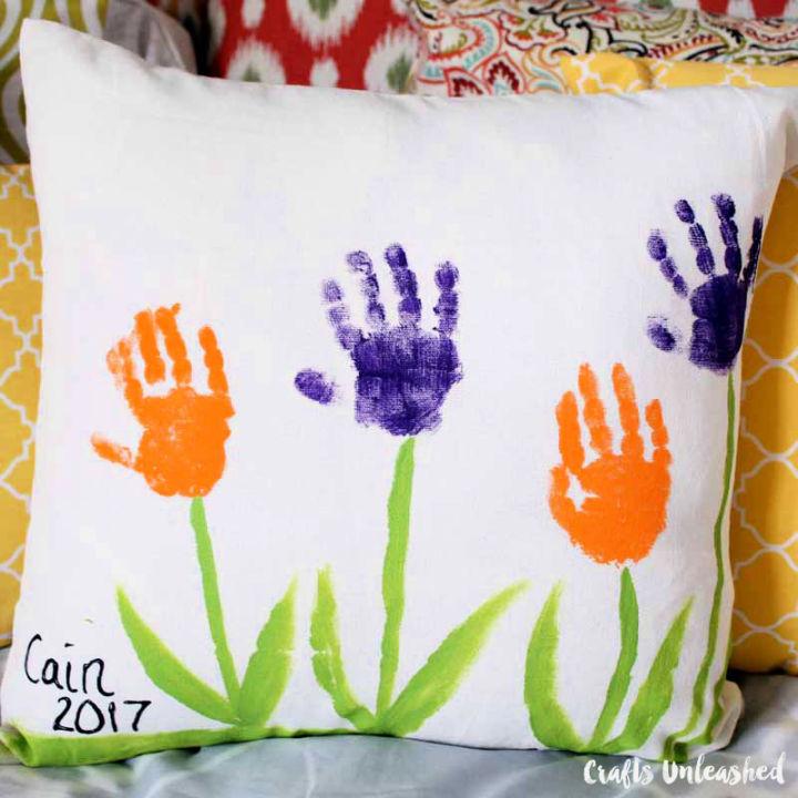 Handprint Flowers Pillow for Mothers Day