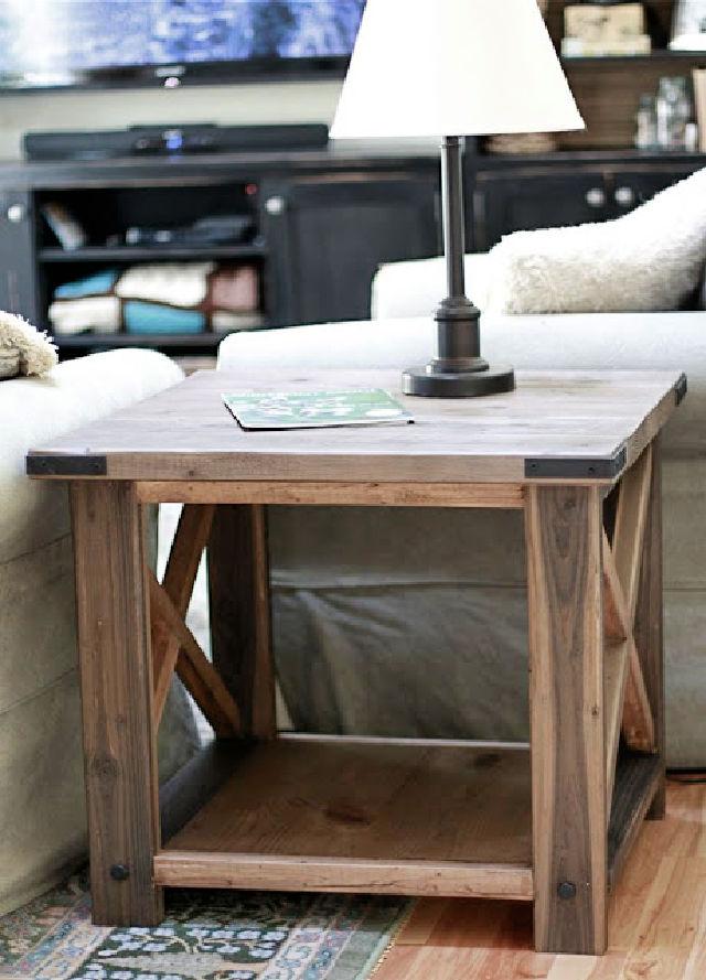 Large Rustic X End Table