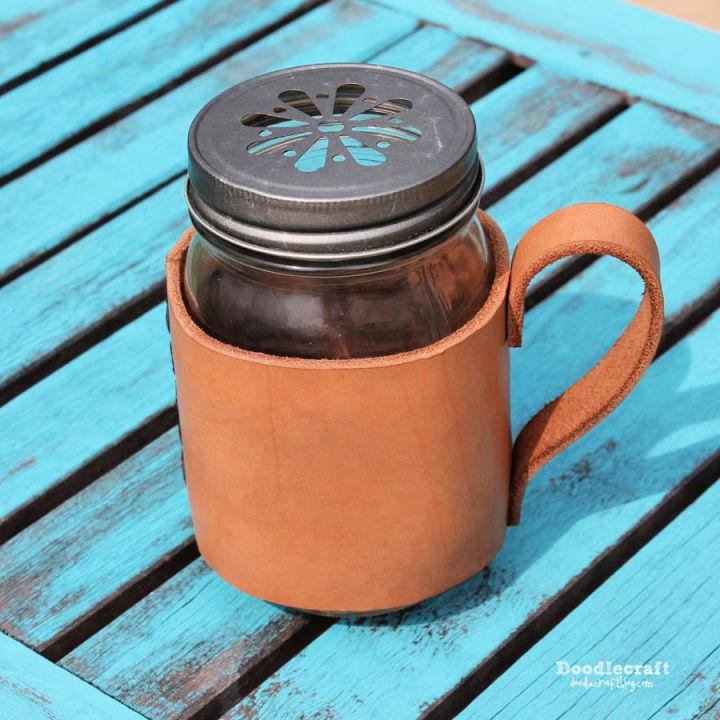 Leather Mason Jar Mug Coozie