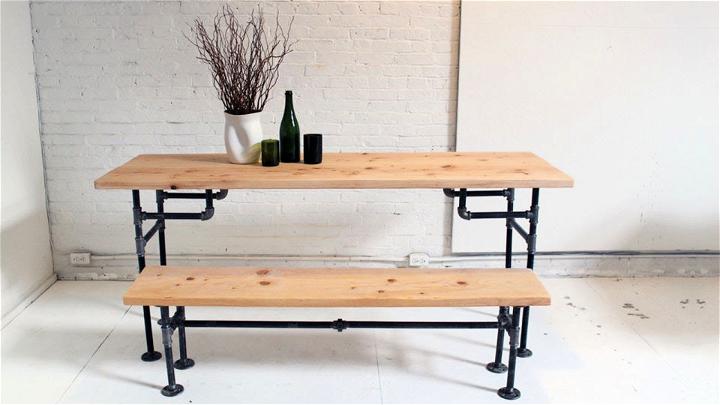 Modern Wood Iron Pipe Table