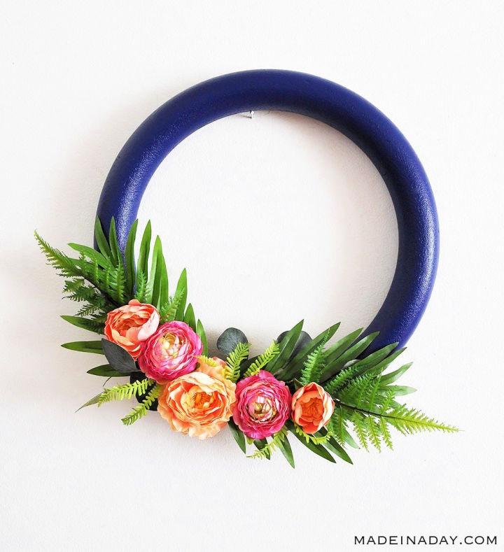 Navy and Pink Tropical Flower Wreath