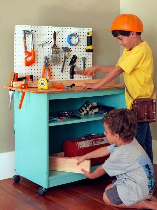 Old Furniture Into a Kids Toy Workbench