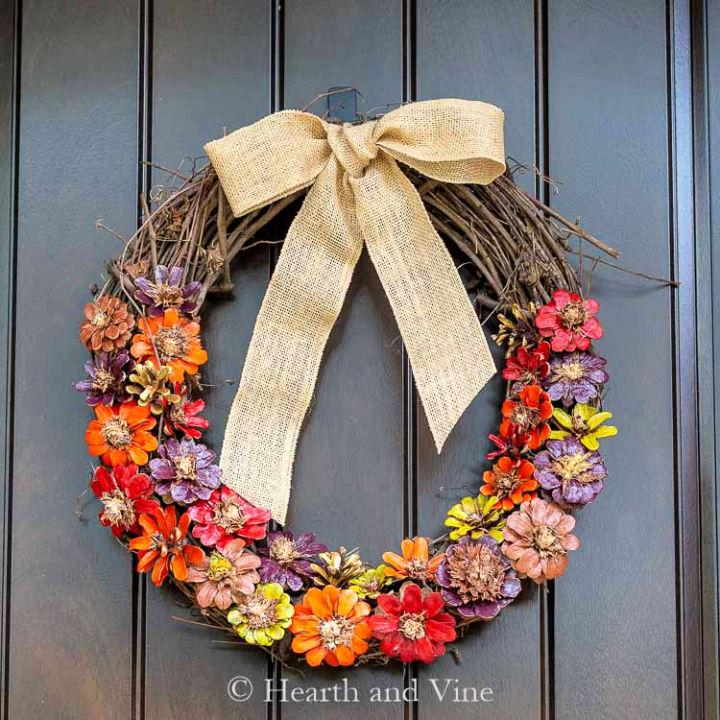 Pinecone Flower Wreath for Fall
