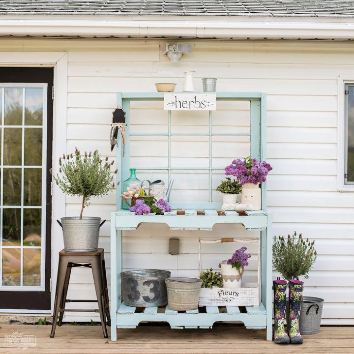 Potting Bench from Pallets an Antique Window