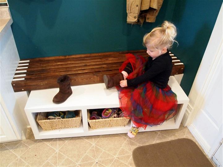 Rolling Mudroom Bench with Cubbies