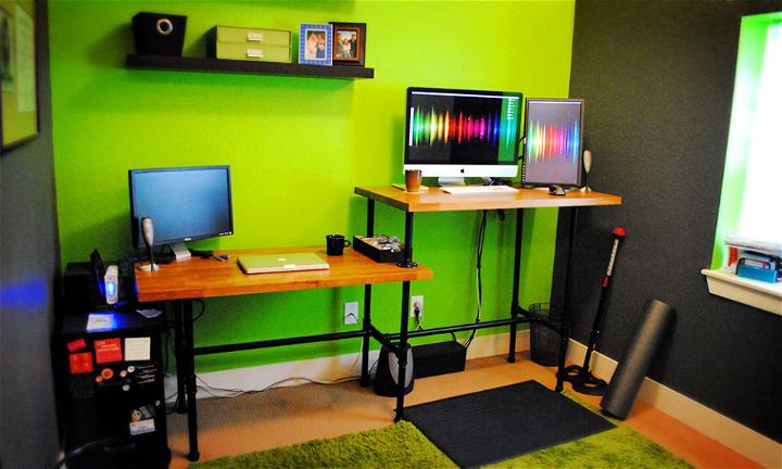 Sitting Standing Desk From Steel Pipe IKEA Countertop