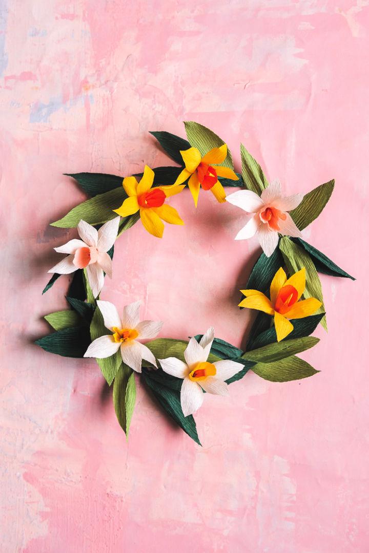 Spring Wreath Made Of Paper Daffodils