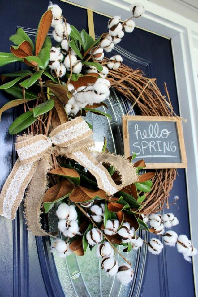 Spring Wreath Using Magnolia and Cotton