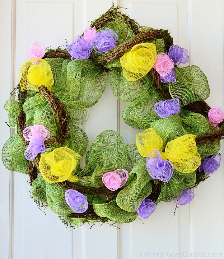 Spring Wreath with Deco Mesh Flowers