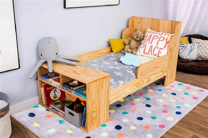 Toddler Bed with Built in Shelves