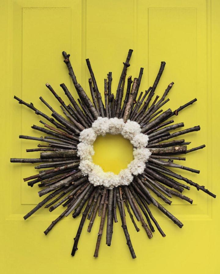 Twig Pom Pom Starburst Wreath