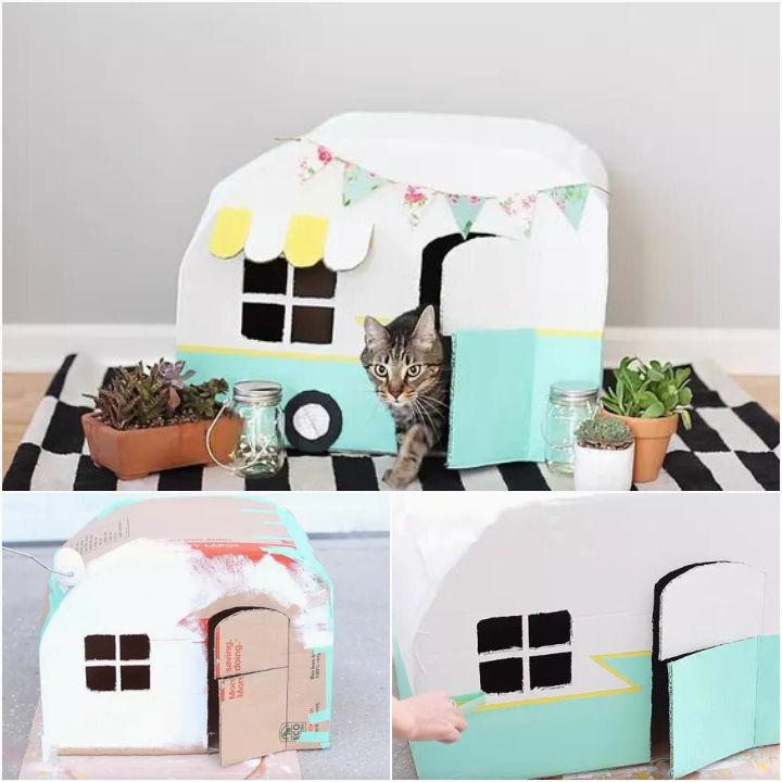 Vintage Kitty Camper Out Of Cardboard Boxes