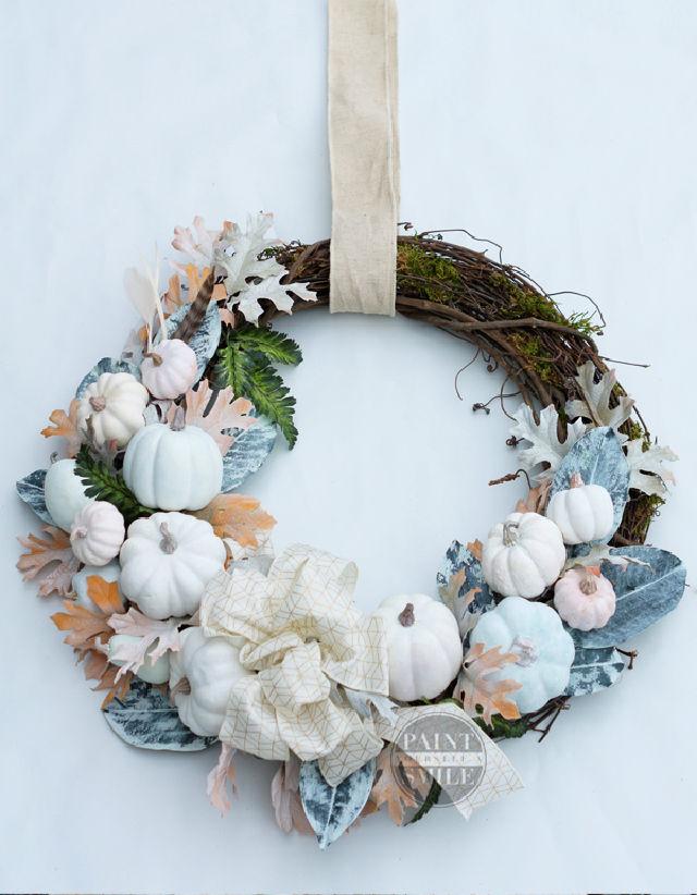 White Pumpkin Fall Wreath