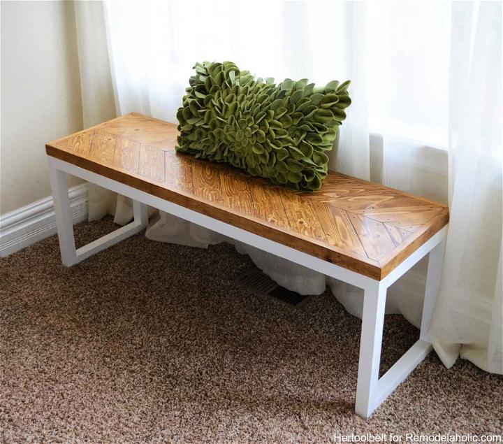 Wood Bench With Box Frame and Chevron Top