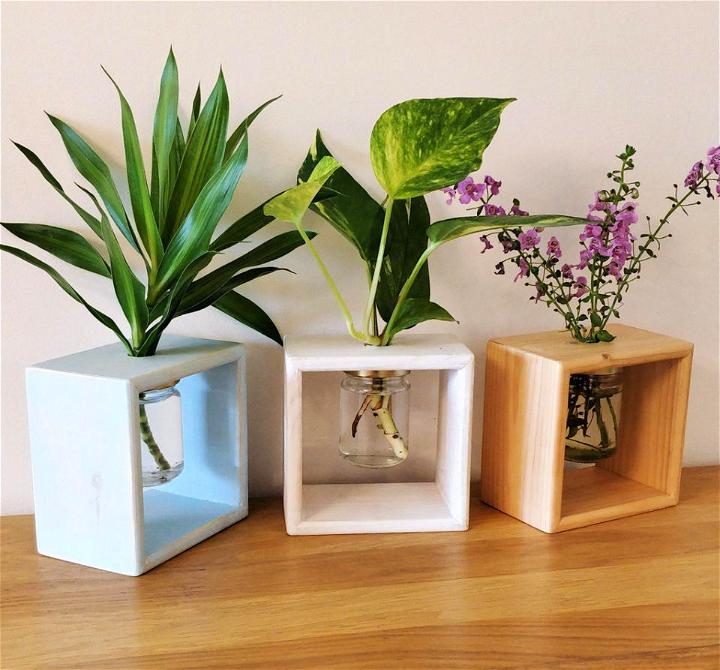 Wooden Flowers Planter Box With Glass Jar