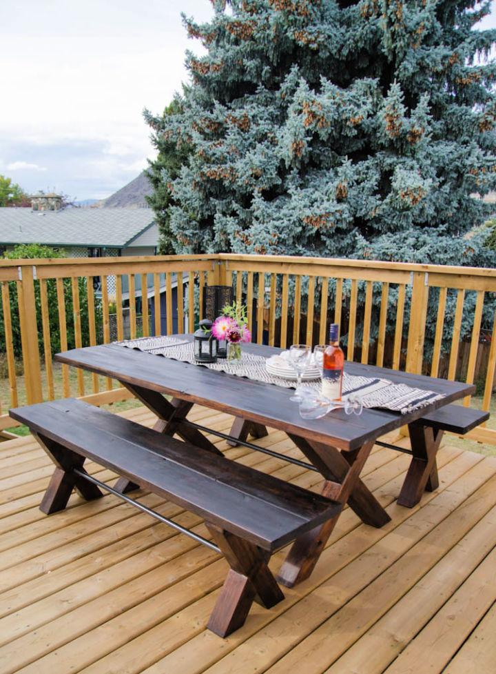 X Leg Patio Table With Pipe Trestle