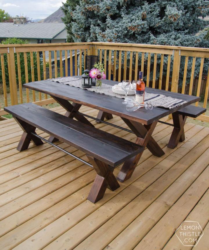 X Leg Patio Table with Pipe Trestle 