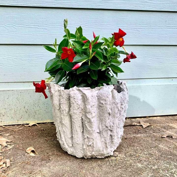 Beautiful DIY Cement Draped Fabric Flower Pot