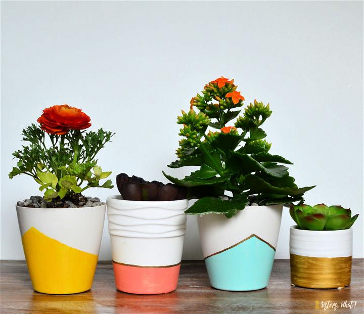 DIY Color Blocked Pots for Flowers
