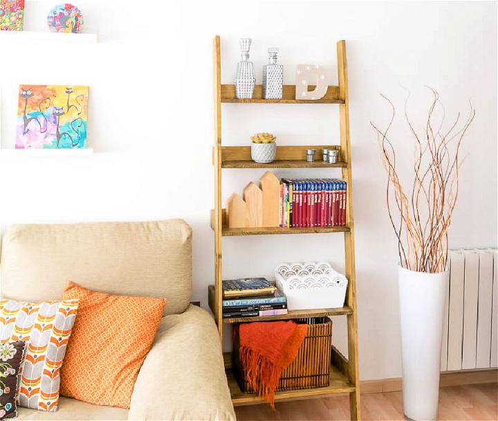 Easy DIY Living Room Ladder Shelf