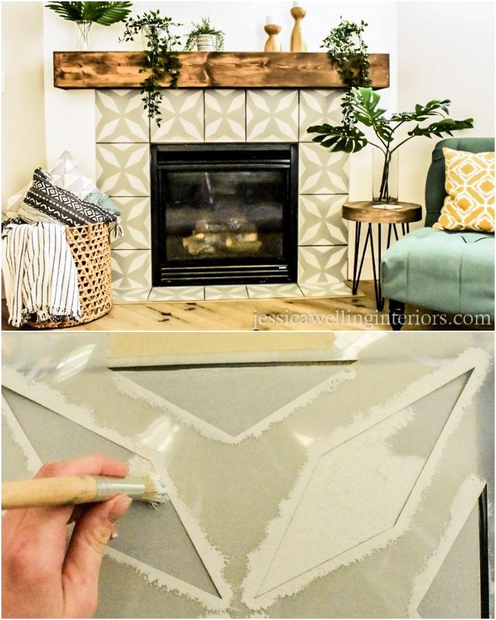 Faux Cement Tile Fireplace Makeover