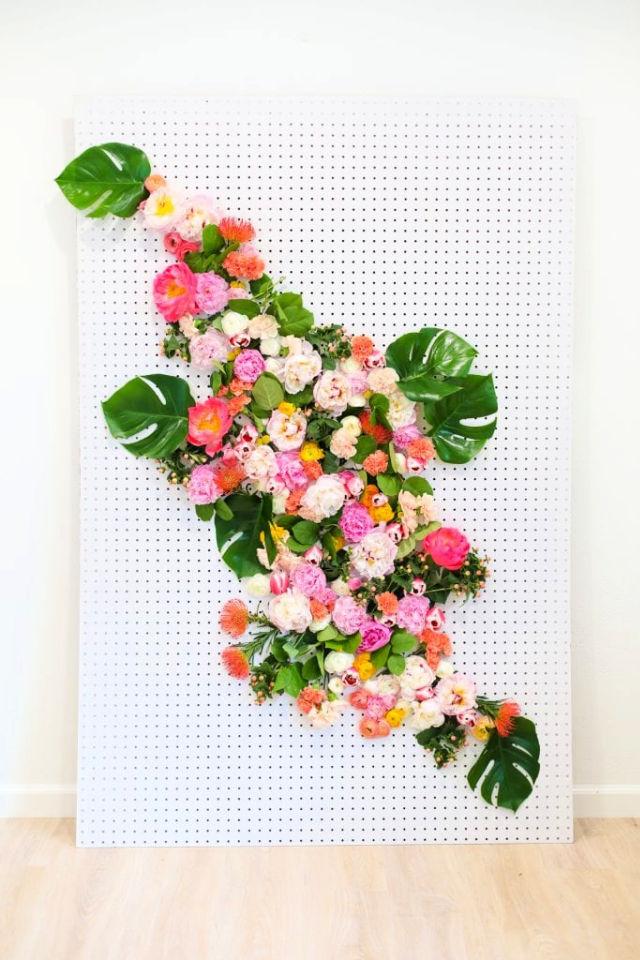 Floral Photo Backdrop Using Pegboard