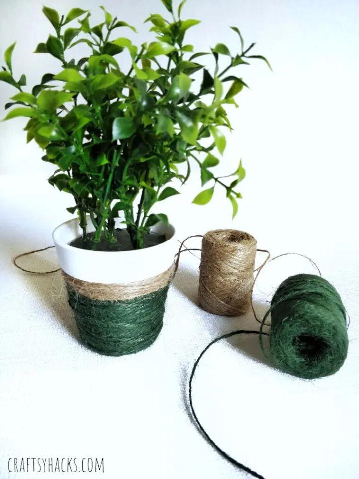 Green Yarn Wrapped Flower Pot