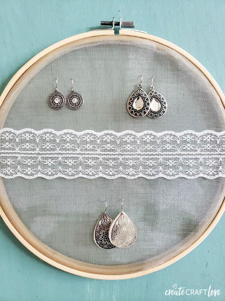 Homemade Embroidery Hoop Earring Holder