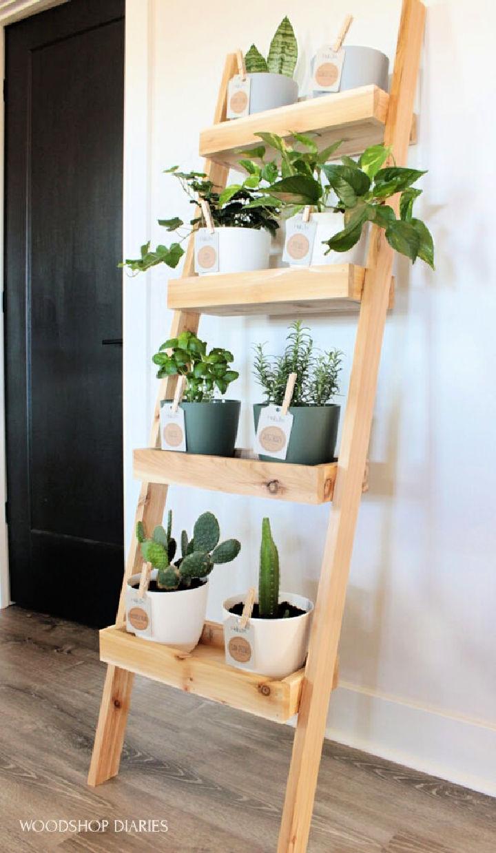 Indoor Wooden Plant Ladder Shelf