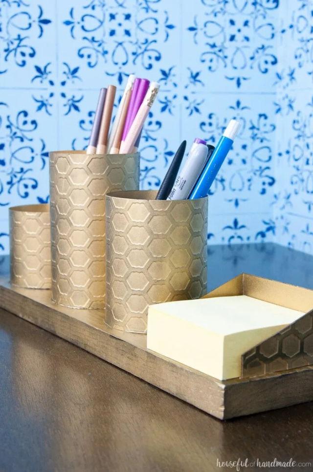 Large Desk Organizer with Painted Brass 