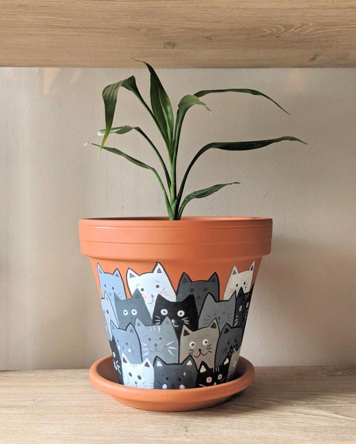 Painted Cats Terracotta Flower Pot