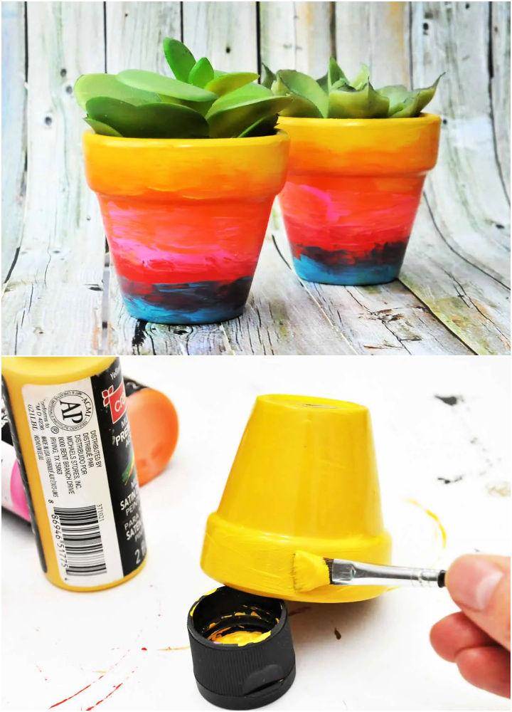Painted Flower Pots with Rainbow Ombre