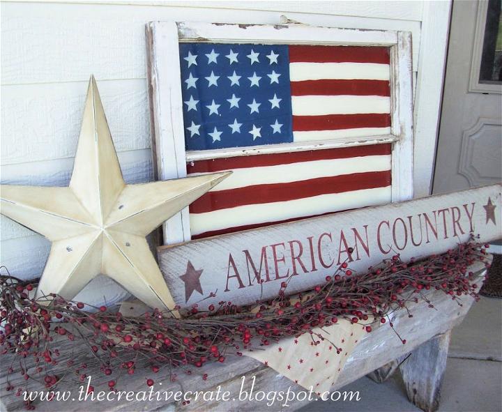 Painted Glass Window American Flag
