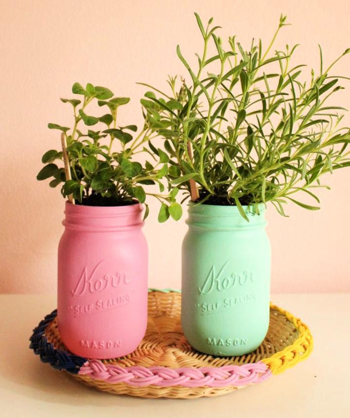 Painted Mason Jar Herb Garden