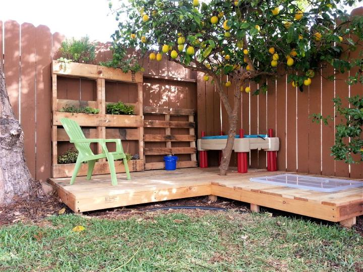 Pallet Wood Deck with Planter and Sandbox