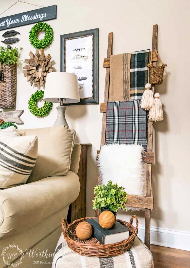 Rustic Farmhouse Blanket Ladder Shelf