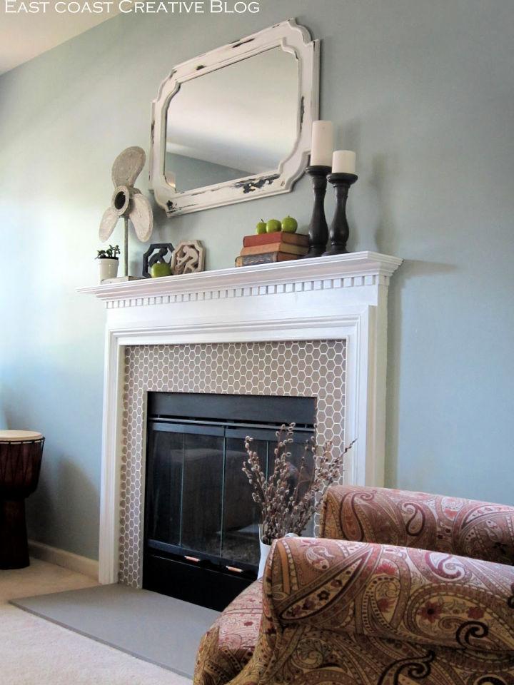 Stenciled Faux Tile Fireplace