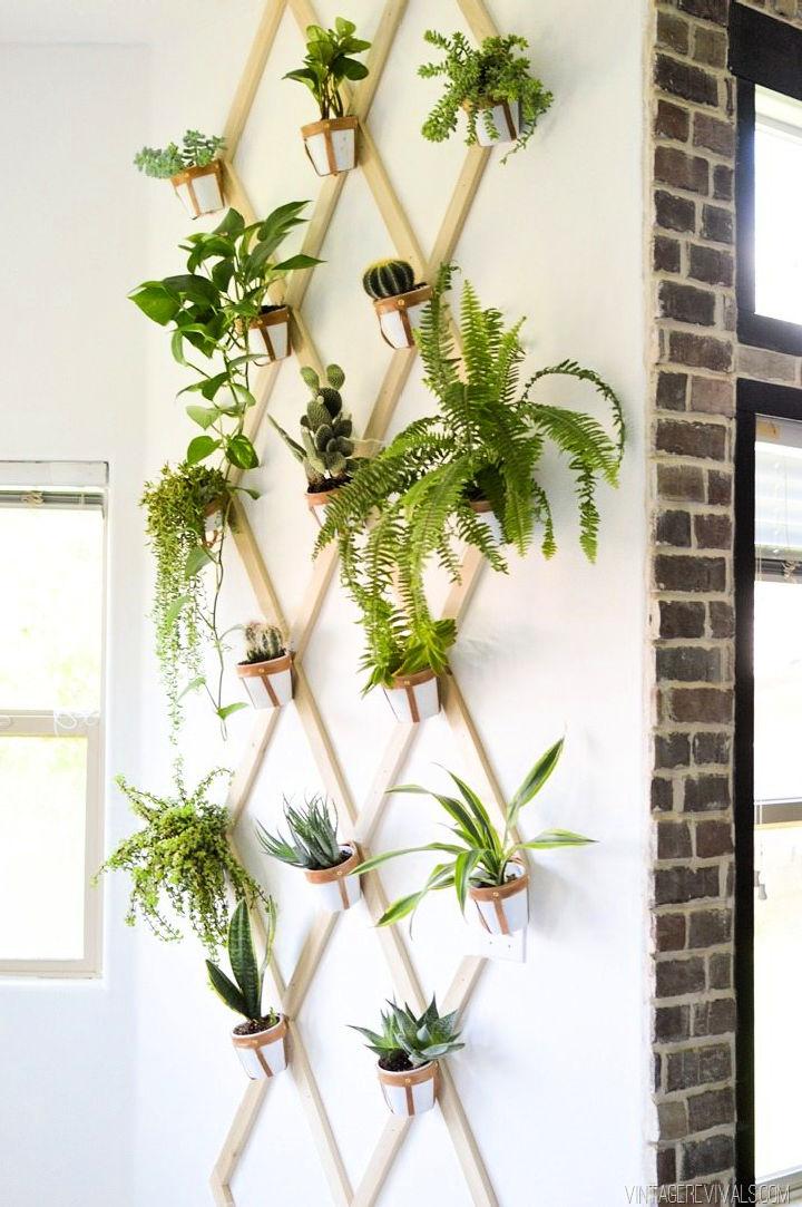 Wood and Leather Trellis Plant Wall