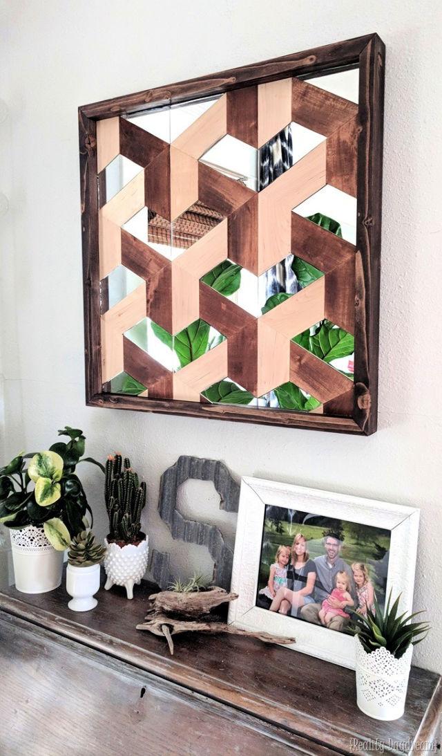 Wood and Mirror Geometric 3D Wall Art