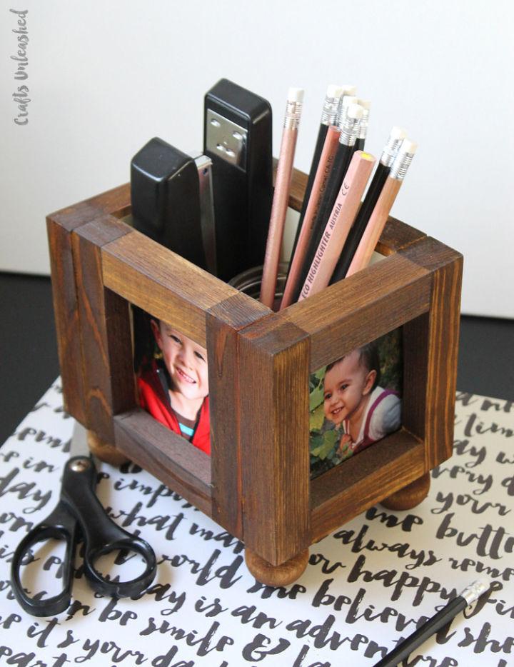 Wooden Photo Frame Desk Organizer