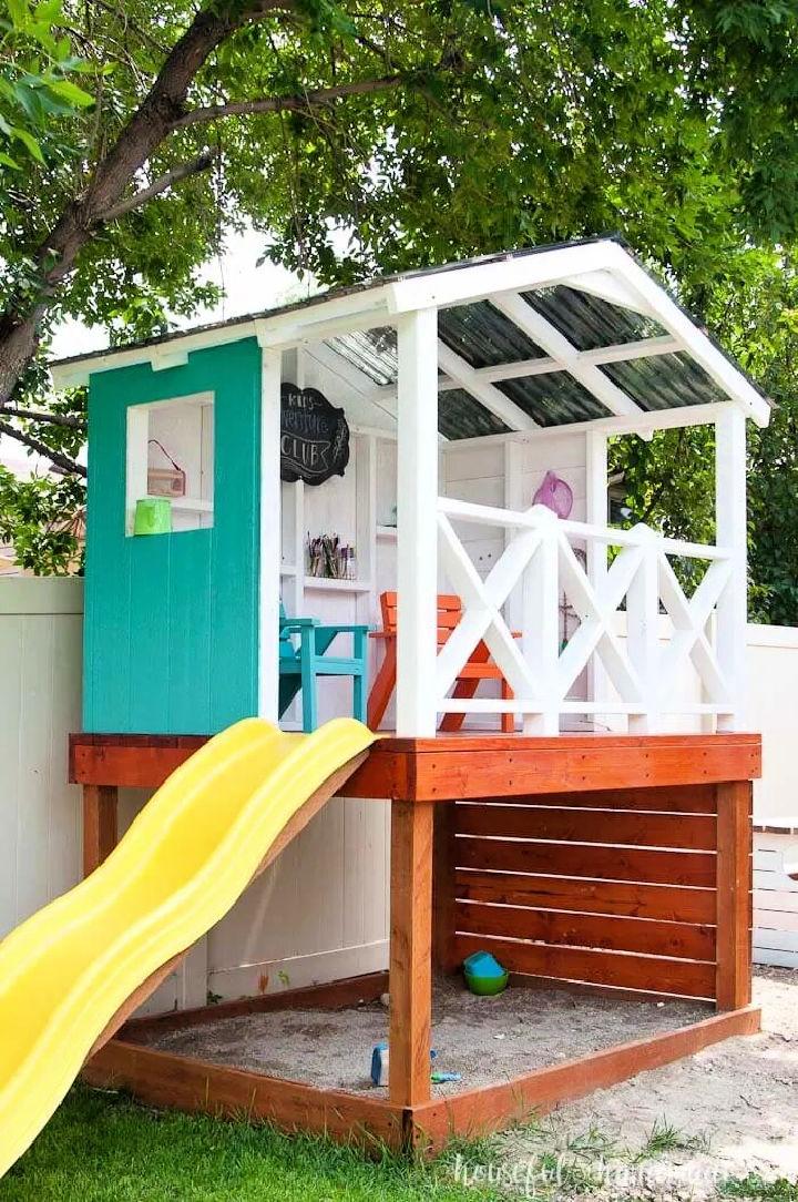 Wooden Playhouse With Slide